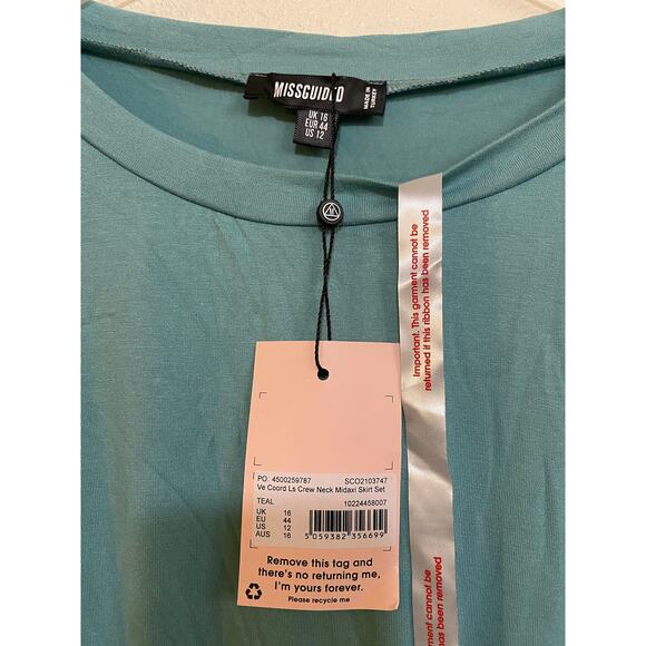 Misguided Ave Teal Crew Neck Top and Midi Skirt Set Women's Size 12 - Picture 2 of 8